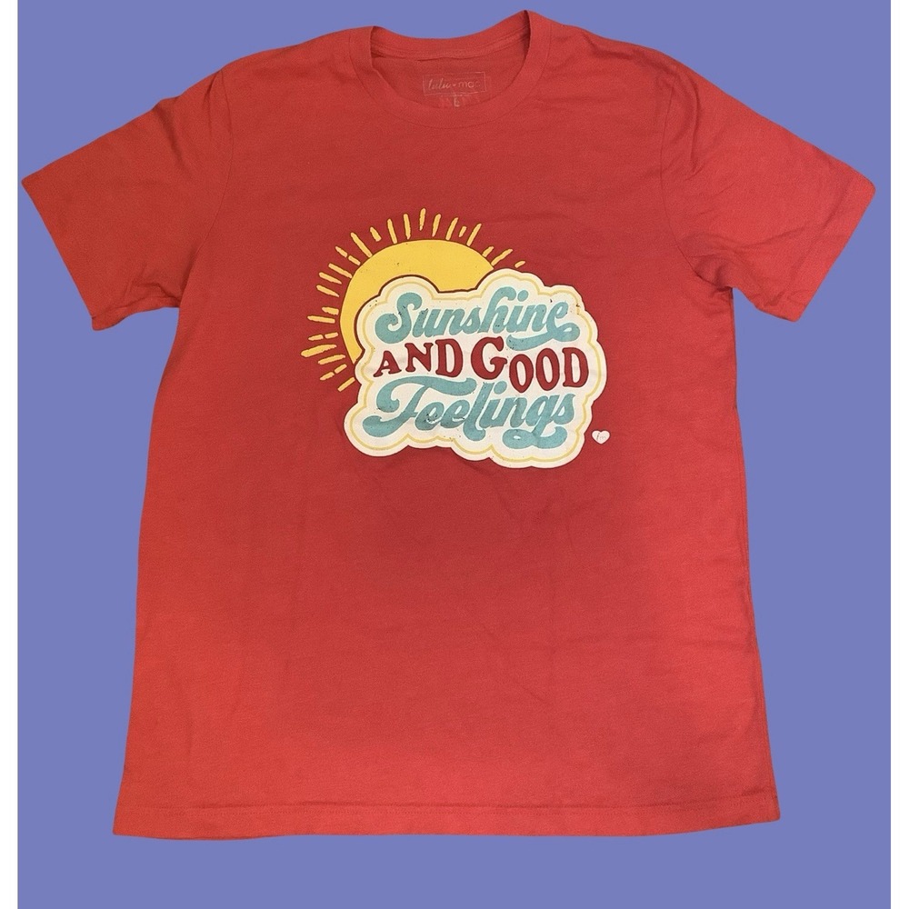 Womens Lulu Mac Red Cotton Tee Novelty Graphic "Sunshine And Good Feelings" Lg